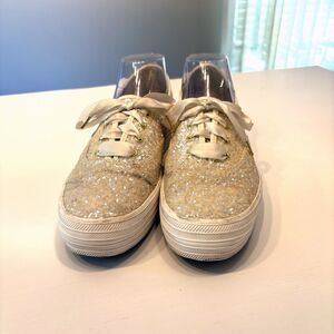 Keds Kate Spade‎ Glitter Cream Triple Sneakers Lace Up Wedding Shoes US Size 10